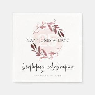 PINK PURPLE FOLIAGE WREATH ANY AGE 25TH BIRTHDAY NAPKINS