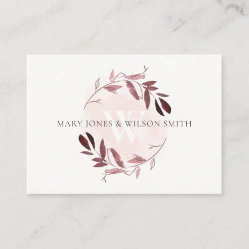 PINK PURPLE FOLIAGE WREATH WEDDING WEBSITE ENCLOSURE CARD