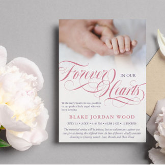 Pink Purple Forever In Our Hearts Baby Memorial Announcement