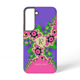 Pink Purple Fractals Monogram Samsung Galaxy S22 Case
