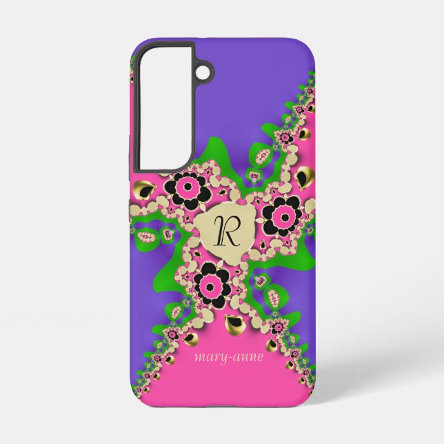 Pink Purple Fractals Monogram Samsung Galaxy Case (Back)
