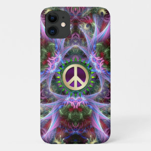 Pink Purple Fractals Peace Sign iPhone 4 Case