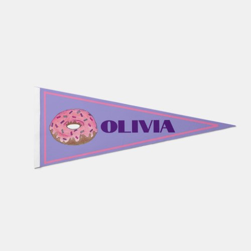 Pink Purple Frosted Donut Doughnut Sprinkles Pennant Flag