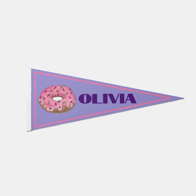 Pink Purple Frosted Donut Doughnut Sprinkles Pennant Flag (Front)