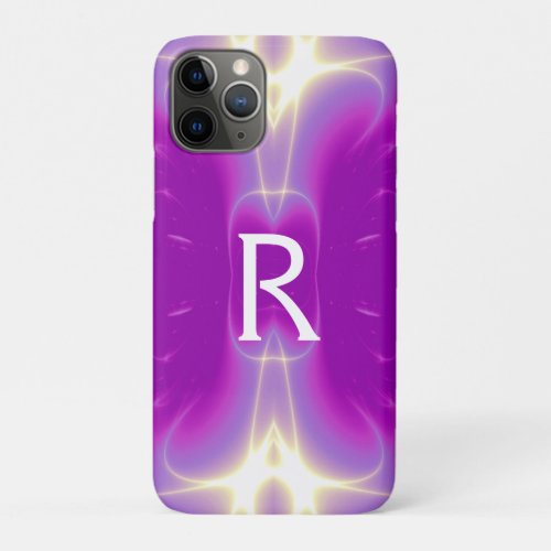 PINK PURPLE FUCHSIA FRACTAL LIGHT WAVES MONOGRAM iPhone 11 PRO CASE