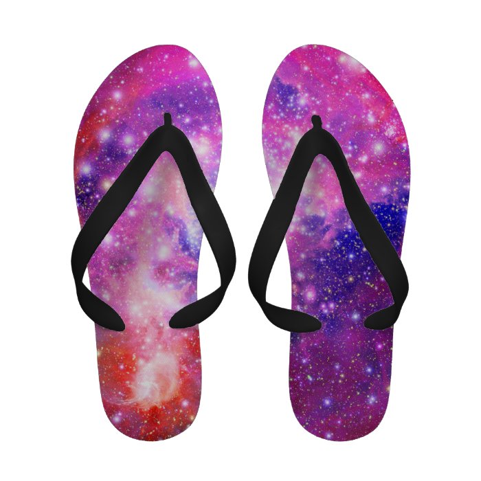 Pink & purple galaxy glitter girly nebula stars flip flops