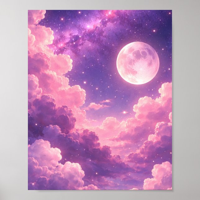 Pink Purple Galaxy Moon Aesthetic Poster 8x10 (Front)