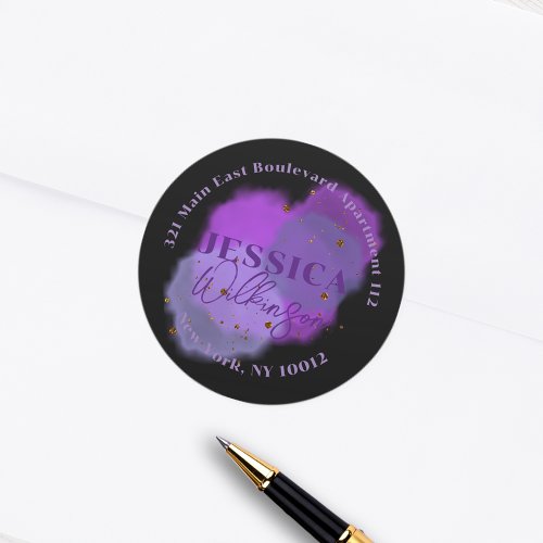 Pink Purple Galaxy Round Return Address Label