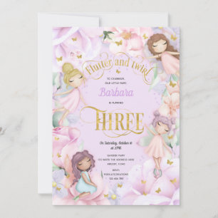 Pink purple garden enchanted fairy, 3rd birthday i invitation