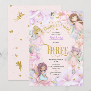 Pink purple garden enchanted fairy, 3rd birthday i invitation