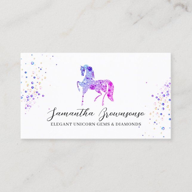 Pink Purple gems Unicorn diamonds jewelry Business Card (Front)