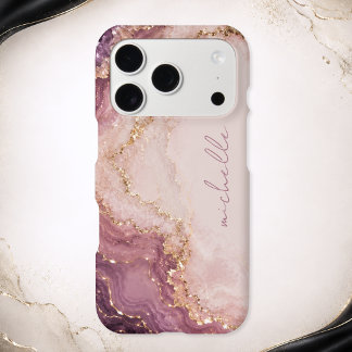 Pink Purple Geode Marble Gold Personalized Name iPhone 17 Pro Case
