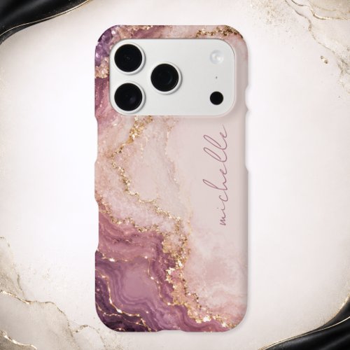 Pink Purple Geode Marble Gold Personalized Name iPhone 17 Pro Case