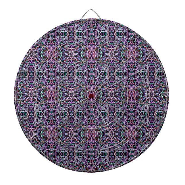 Pink Purple Geometric Dartboard With Darts (Front)
