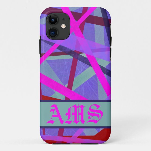 Pink & Purple Geometric Lines Pattern Monogram Case-Mate iPhone Case (Back)
