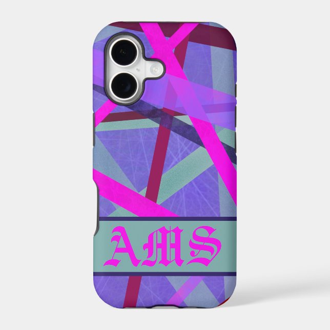 Pink & Purple Geometric Lines Pattern Monogram Iphone Case (Back)
