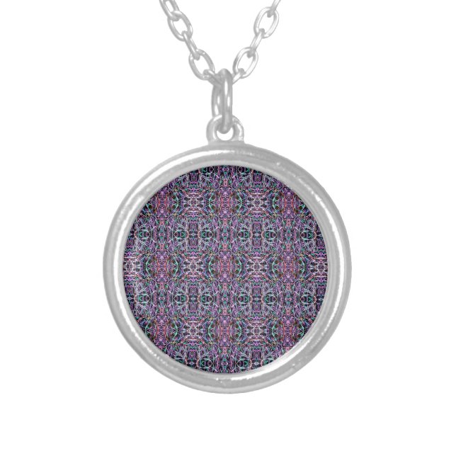 Pink Purple Geometric Silver Plated Necklace (Front)