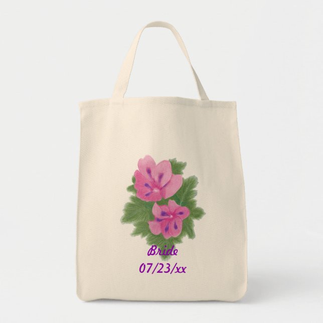 Pink Purple Geranium Bride Wedding Tote Bags (Front)