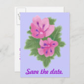 Pink Purple Geranium Save the date Postcards (Front/Back)