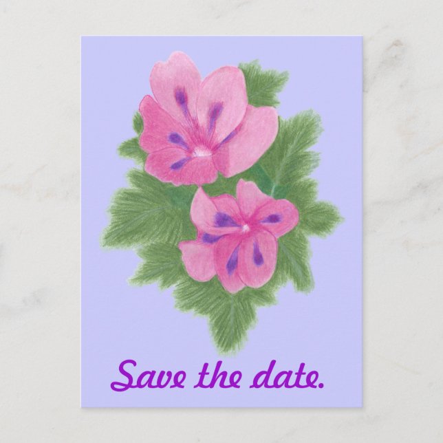 Pink Purple Geranium Save the date Postcards (Front)