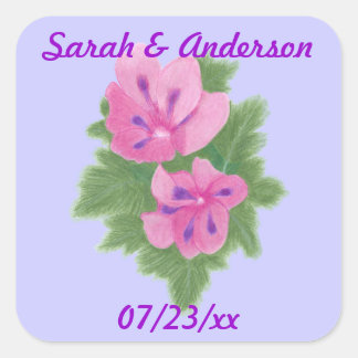 Pink Purple Geraniums Floral Save the date Sticker