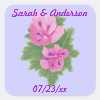 Pink Purple Geraniums Floral Save The Date Sticker by Cherylsart at Zazzle