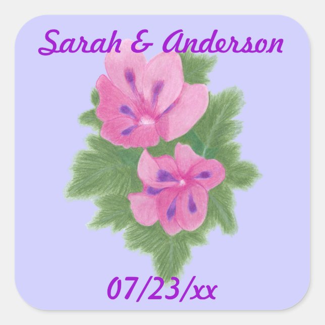 Pink Purple Geraniums Floral Save the date Sticker (Front)