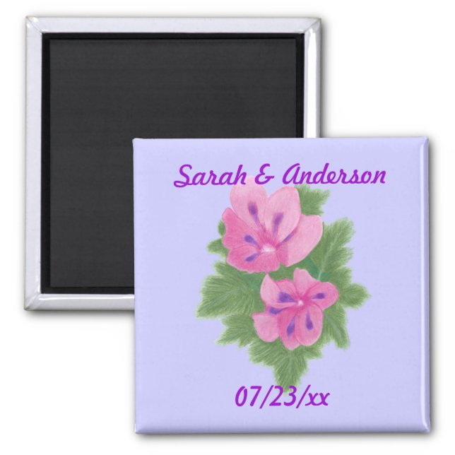 Pink Purple Geraniums Flowers Save the date Magnet (Front)