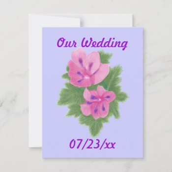 Pink Purple Geraniums Flowers Wedding Invitations by Cherylsart at Zazzle