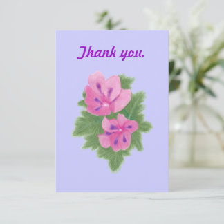 Pink Purple Geraniums Flowers Wedding Thank you Card