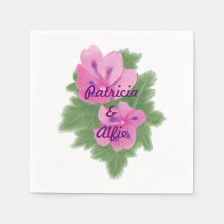 Pink Purple Geraniums Personalized Wedding Napkins