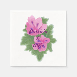 Pink Purple Geraniums Personalized Wedding Napkins