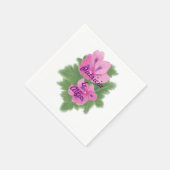 Pink Purple Geraniums Personalized Wedding Napkins (Corner)