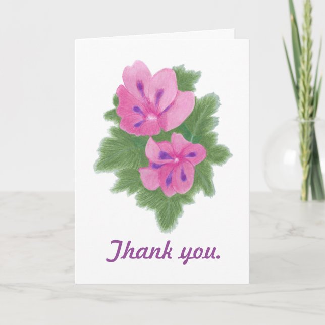 Pink Purple Geraniums Thank you Cards (Front)
