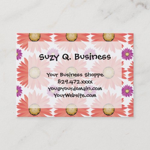 Pink Purple Gerber Daisy Flowers Floral Pattern Business Card Template