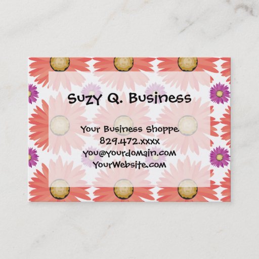 Customizable Pink Purple Gerber Daisy Flowers Floral Pattern Business Card Template