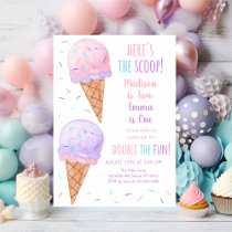 Pink Purple Girl Ice Cream Joint Birthday Invitation