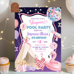 Pink Purple Girl Sleepover Pool Party Birthday Invitation<br><div class="desc">Pink Purple Girl Sleepover Pool Party Birthday Invitation,  Slumber Girl Spa Tween Teen Pool Party,  Editable Kids Birthday Invite</div>