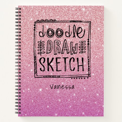 Pink Purple Girly Glitter Artist Sketchbook  Notebook