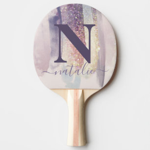 Pink purple girly glitter sparkly personalized ping pong paddle