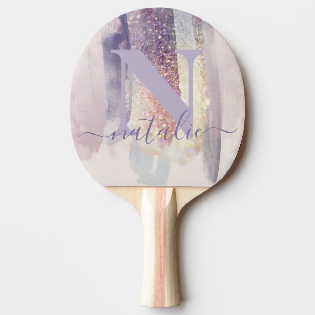 Pink purple girly glitter sparkly personalized ping pong paddle (Front)