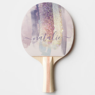 Pink purple girly glitter sparkly ping pong paddle