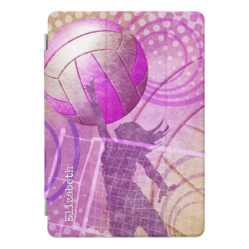 pink purple girly volleyball iPad Pro cover w name