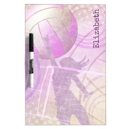 Pink purple girly volleyball player silhouette dry erase board