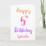 Pink Purple Glitter 5th Birthday Card<br><div class="desc">A personalized glitter 5th birthday card,  which you can easily personalize the front with her name. The inside birthday message can also be personalized. A glitter personalized 5th birthday card for her which would make a cute keepsake.</div>