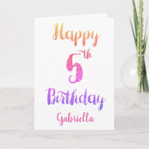 Pink Purple Glitter 5th Birthday Card