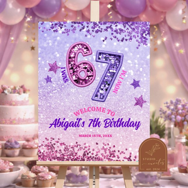 Pink Purple Glitter 67 Birthday Party Poster (Creator Uploaded)