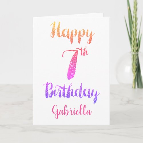 Pink Purple Glitter 7th Birthday Card