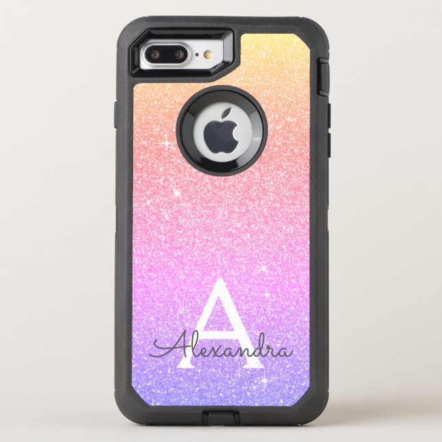 Pink Purple Glitter and Sparkle Monogram Otterbox iPhone Case (Back)