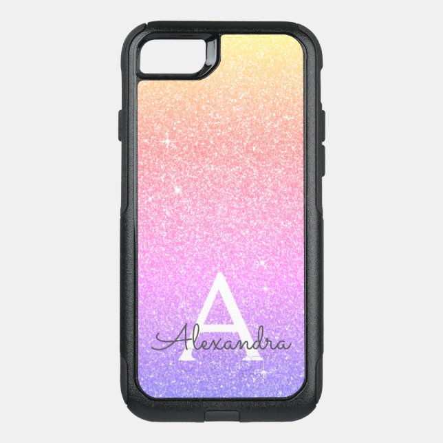 Pink Purple Glitter and Sparkle Monogram Otterbox iPhone Case (Back)